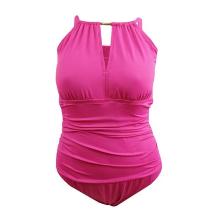 New with Tags Lauren Ralph Halter Neck One Piece Swimsuit Swim Orchid 16