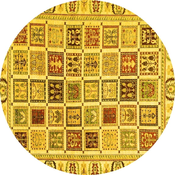 Ahgly Company Indoor Round Oriental Yellow Modern Area Rugs, 7' Round