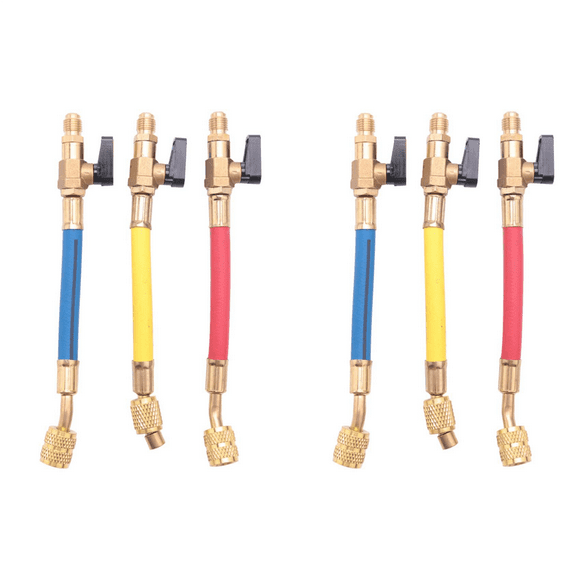 6Pcs R134A R410A R22 R12 800 Psi Manifold Gauge Set A/C Refrigeration Charging Hose with Ball Valve