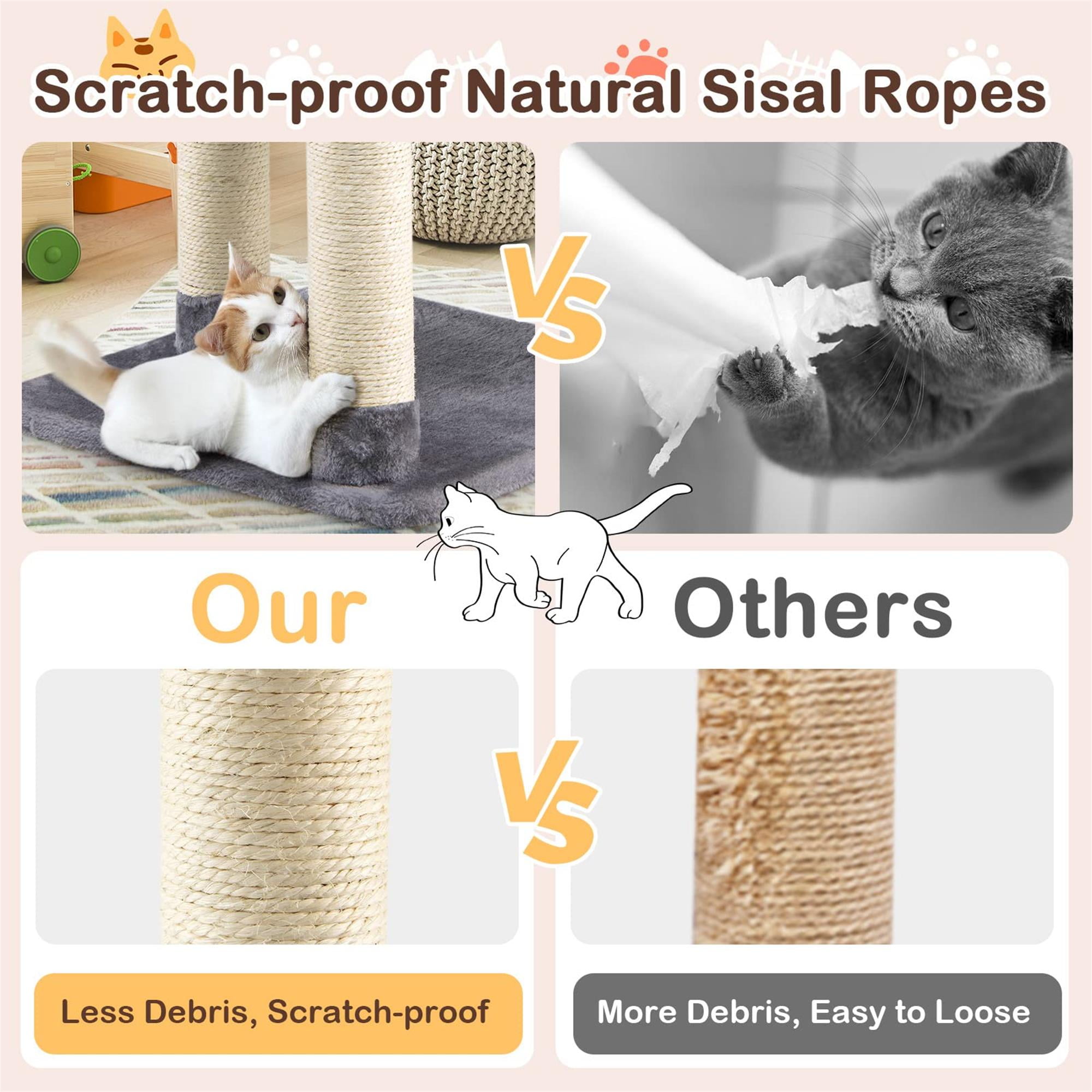 Kadyn 25" Cat Scratching Post, Sisal Rope Scratcher Tree with Hammock and Dangling Ball, Multi-level Cat Tree for Kittens and Adult Cats, Gray Kadyn 25" Cat Scratching Post, Sisal Rope Scratcher Tree with Hammock and Dangling Ball, Multi-level Cat Tree for Kittens and Adult Cats, Gray