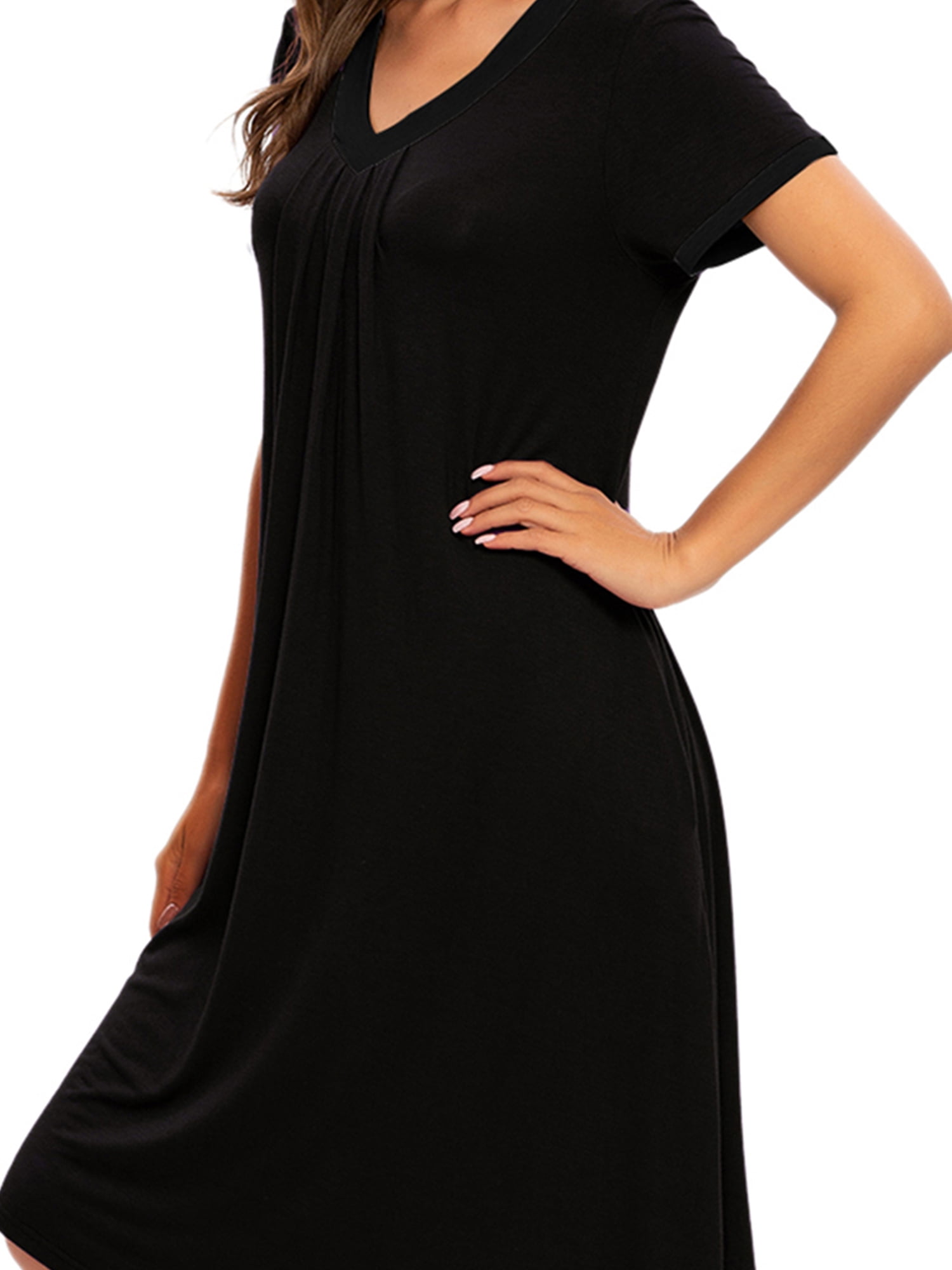 Unique Bargains Women's Pajama V-Neck Nightshirt Sleepwear with Pockets Lounge Nightgown