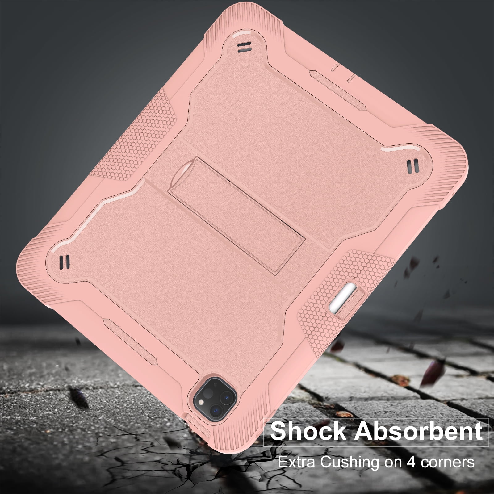 Allytechgroup Rugged Shockproof Case for Apple iPad Pro 13 M4 2024, Dual-Layers Kickstand Anti-Scratch Bumper With Pencil Holder Lightweight Kids Friendly Case Cover for iPad Pro 13" 2024, Rosegold