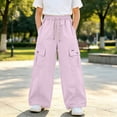 thumbnail image 2 of Xyant Girls Cargo Pants Elastic Waist Drawstring Joggers with Pockets Lightweight Casual Trousers for Kids 5-16T (Pink,9-10 Years), 2 of 4