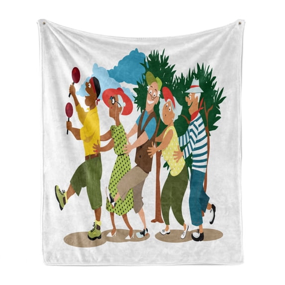 Retirement Party Soft Flannel Fleece Throw Blanket, Group of Seniors with a Young Dancer Doing Line Dance During Holiday, Cozy Plush for Indoor and Outdoor Use, 60" x 80", Multicolor, by Ambesonne