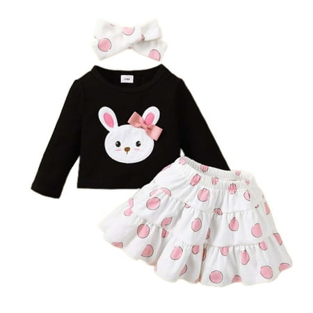 

Odeerbi Tutu Skirt for Girls Baby Long Sleeve Round Neck Blouses Printing Short Skirt with Headband Three-piece Set Black