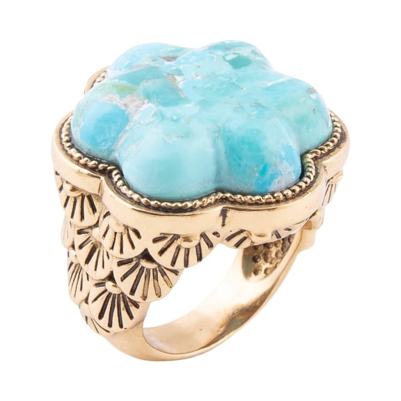 Blue Turquoise Flower Golden Ring