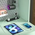 thumbnail image 4 of Homieasy 48'' Makeup Vanity with Hutch, White Bedroom Vanity with Charging Station and LED, Tall Vanity Table with Pegboard, Mirror, 5 Big Drawers & Shelves, Cabinet, Bedroom Dressing Table, Cyan, 4 of 11