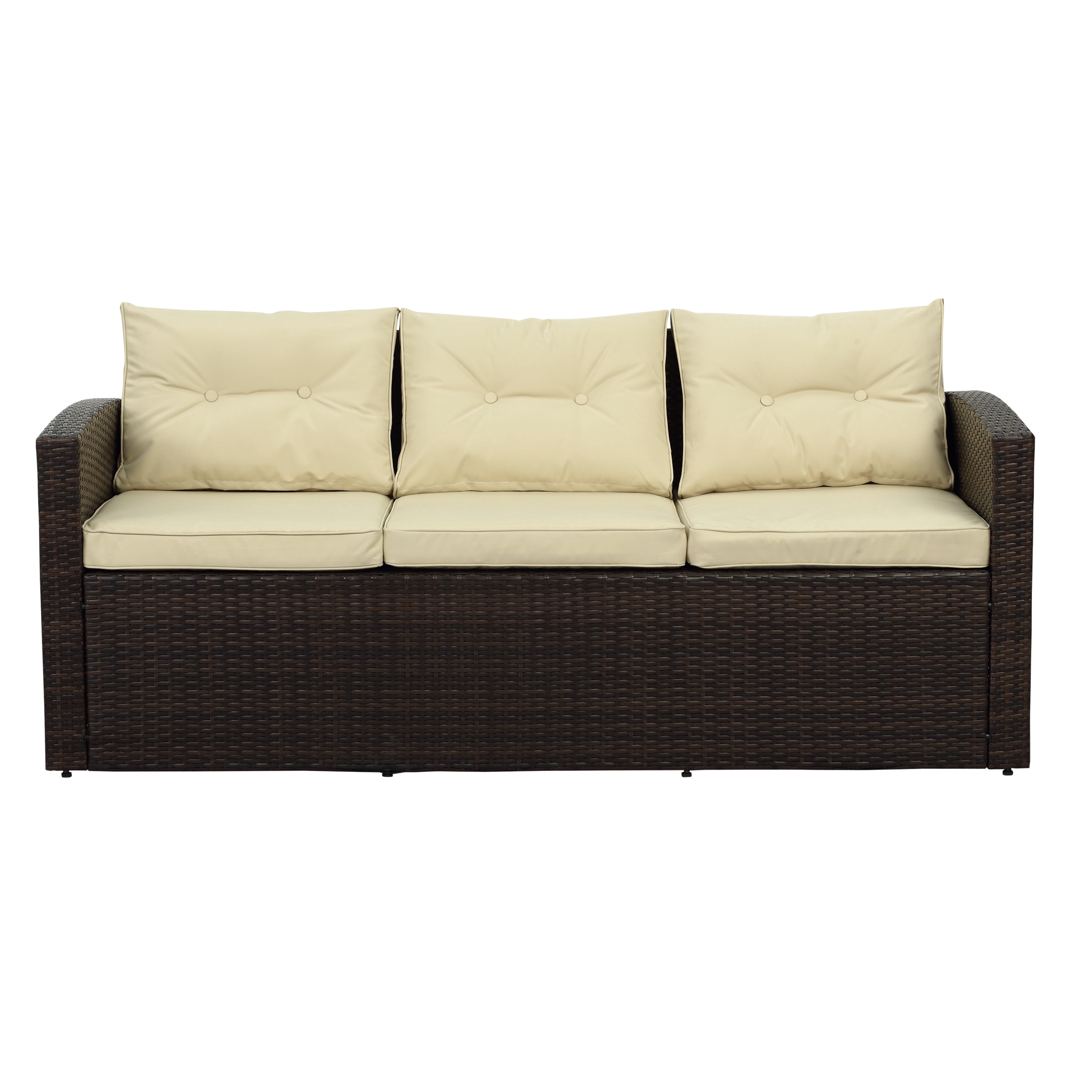 Incadozo 3-Piece All-Weather Wicker Conversation Set with Storage and Tan Cushions, Dark Brown