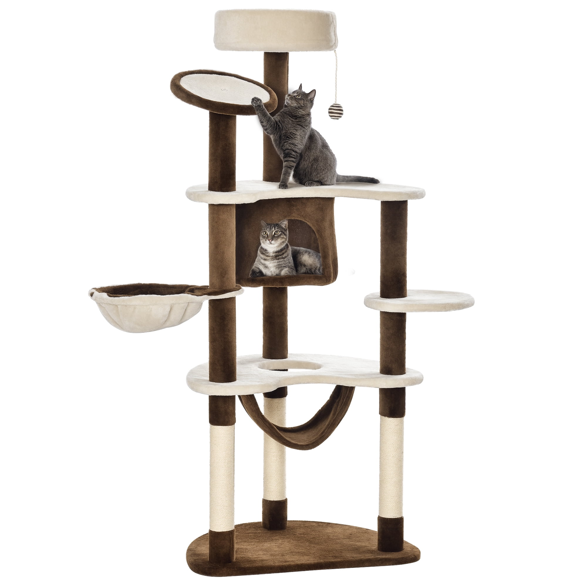 CoSoTower 60" Cat Scratching Tree, Cat Bed Condo Post House Pet Furniture Toys-Brown & Beige