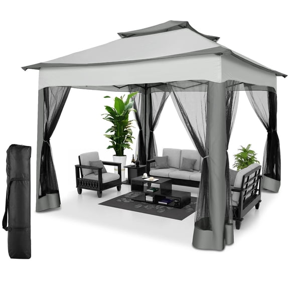SANOPY 11 x 11 ft Outdoor Pop up Gazebo with Ventilated Double Roof, Steel Canopy for Patios, Backyard, Garden and Beach, Light Gray