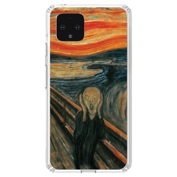 DistinctInk Clear Shockproof Hybrid Case for Google Pixel 4 (5.7" Screen) - TPU Bumper, Acrylic Back, Tempered Glass Screen Protector - Edvard Munch The Scream - Classic Art