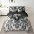 thumbnail image 2 of Manfei Black Bat Bedding Comforter Set 7-Piece, Halloween Theme King Bedding Sets, Victorian Damask Bed Sheets, Microfiber Bedroom Decor, 2 of 8