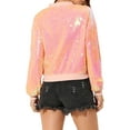 thumbnail image 3 of INSPIRE CHIC Women's Sequin Jacket Zipper Closure Hidden Pockets Bomber Jacket L Pink, 3 of 7