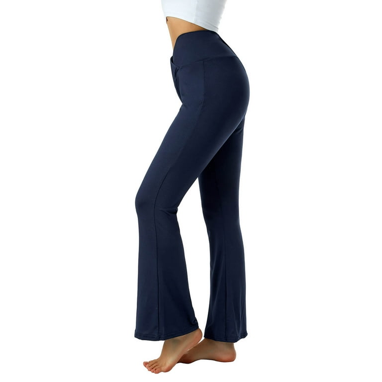 Imcute Women's Yoga Pants Leggings High Waisted Wide Leg Yoga Flare Pants  Tummy Control Workout Running Pants Navy XL