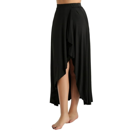 YIZYIF Womens Boho Asymmetric Wrap Skirt Summer Maxi Split Long Skirt for Dance Performance A Black S