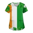thumbnail image 2 of Under Scrub Tops for Women Irish Shamrock Printed V Neck Breathable T-Shirts Short Sleeve Professionals Soft Stretch St. Patrick's Day Scrub Tops with Pockets  3X-Large, 2 of 4