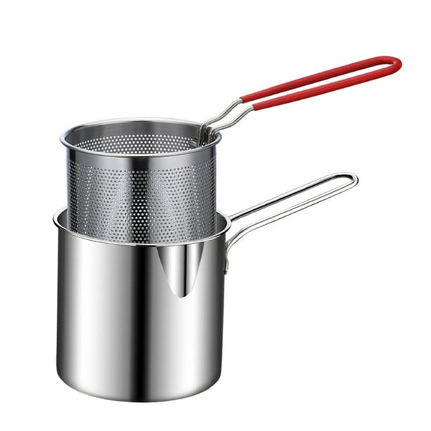 Pisexur Batería de cocina Freidora con cesta Mini freidora de acero inoxidable 304 Freidora pequeña Batería de cocina multifuncional para asar muslos de pollo, papas para la cocina del hogar