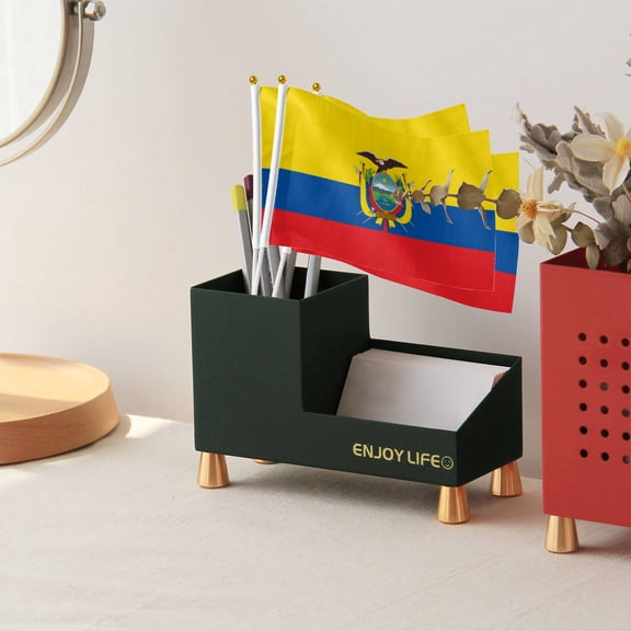 Livetty 12PCS - Ecuador Country Flag 5.5x8.2 inch Plastic Stick Polyester Fabric Stitched Edges Hand Held Mini Small Flags