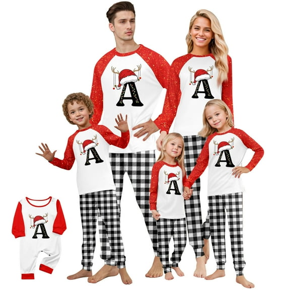 Onlypjs Family Matching Christmas Pajamas with Monogram A–Z – Holiday Sleepwear for Women, Men, Couples