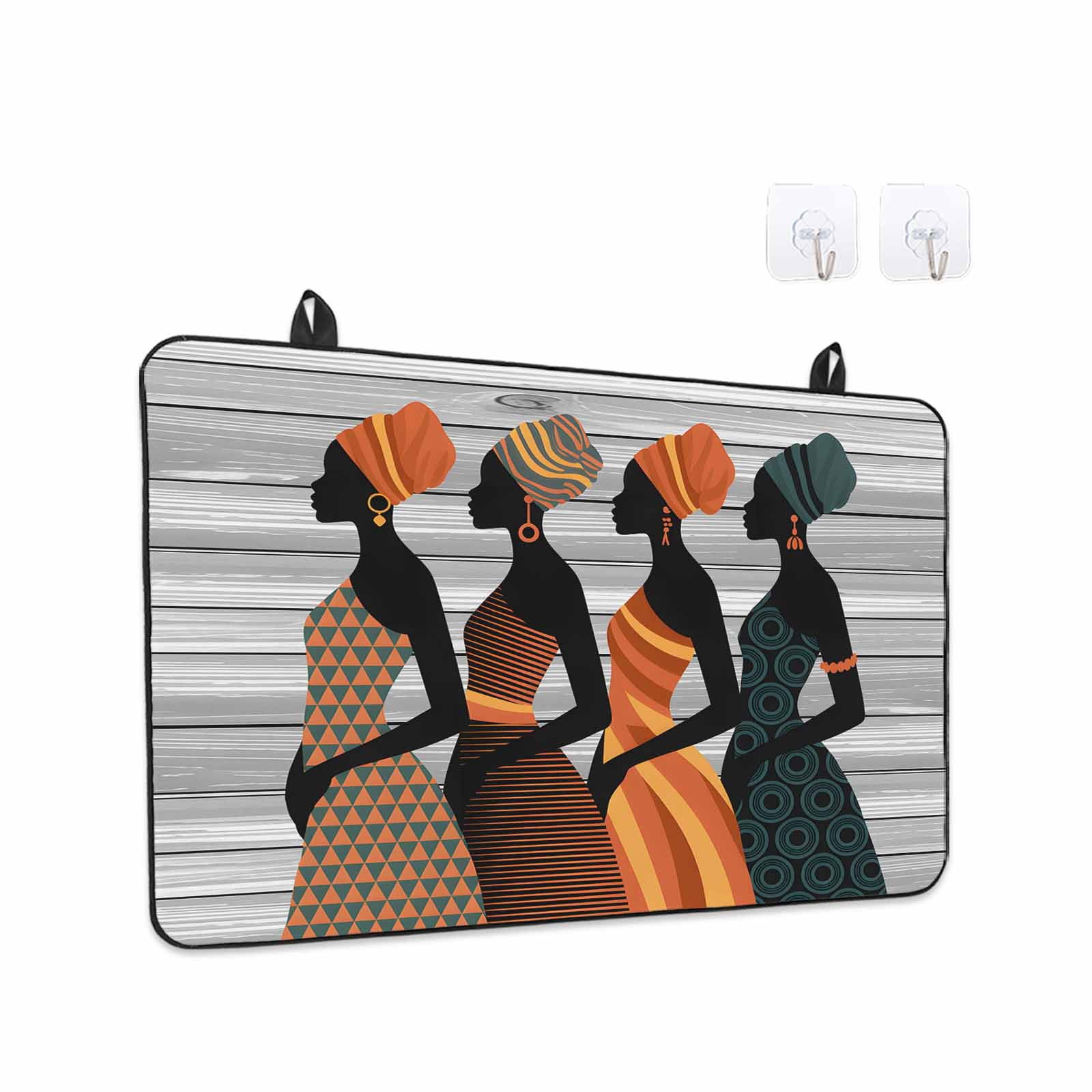 Black Female Stove Top Cover for Electric Stove, Heat-proof & Non Slip Glass Top Stove Cover Protector, African Women Geometric Abstract Art Kitchen Flat Cooktop Rubber Mat 24x21 Inches