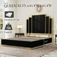 thumbnail image 4 of VanAcc Queen Size Platform Bed Frame, 61.4" Velvet Upholstered Bed: with Gold Trim Headboard/Wooden Slats/No Box Spring Needed/Black, 4 of 8