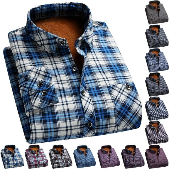 Coorders Mens Fleece Plaid Button Down Shirt with Pockets, Long Sleeve Formal Dressy Work Shirts for Men ,Big and Tall Red,Size XXL