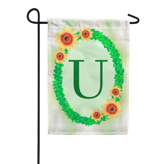 America Forever Spring Monogram Garden Flag Letter U 12.5 x 18 inches Double Sided Vertical Outdoor, Yard, Lawn, Beautiful Flowers, Green Ivy, Floral Wreath, Summer Flower Garden Flag