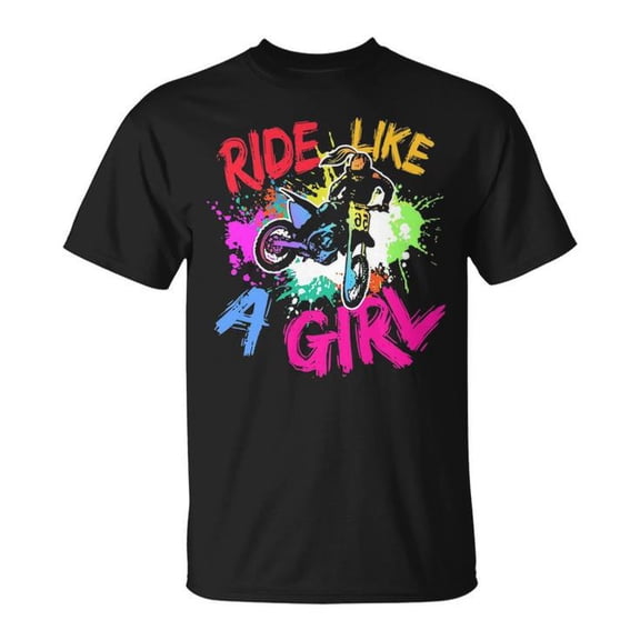 Ride Like a Girl Motocross Graphic Tee Unisex Adult Cotton Casual Dirt Bike Rider T-Shirt for Biker Girls and Racing Enthusiasts, Size 5XL, Color Black
