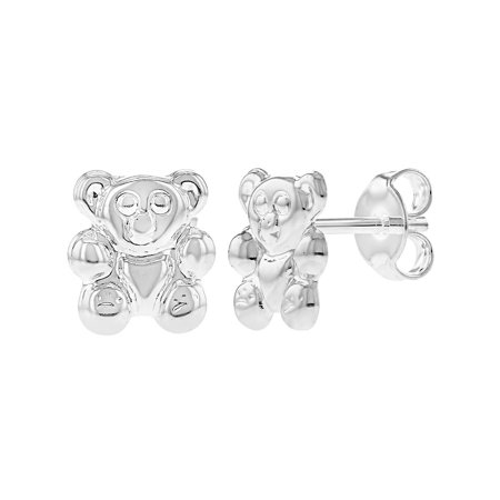 Silver Plated Teddy - Silver Plated Tiny Teddy Bear Post Stud Girls Teens Earrings