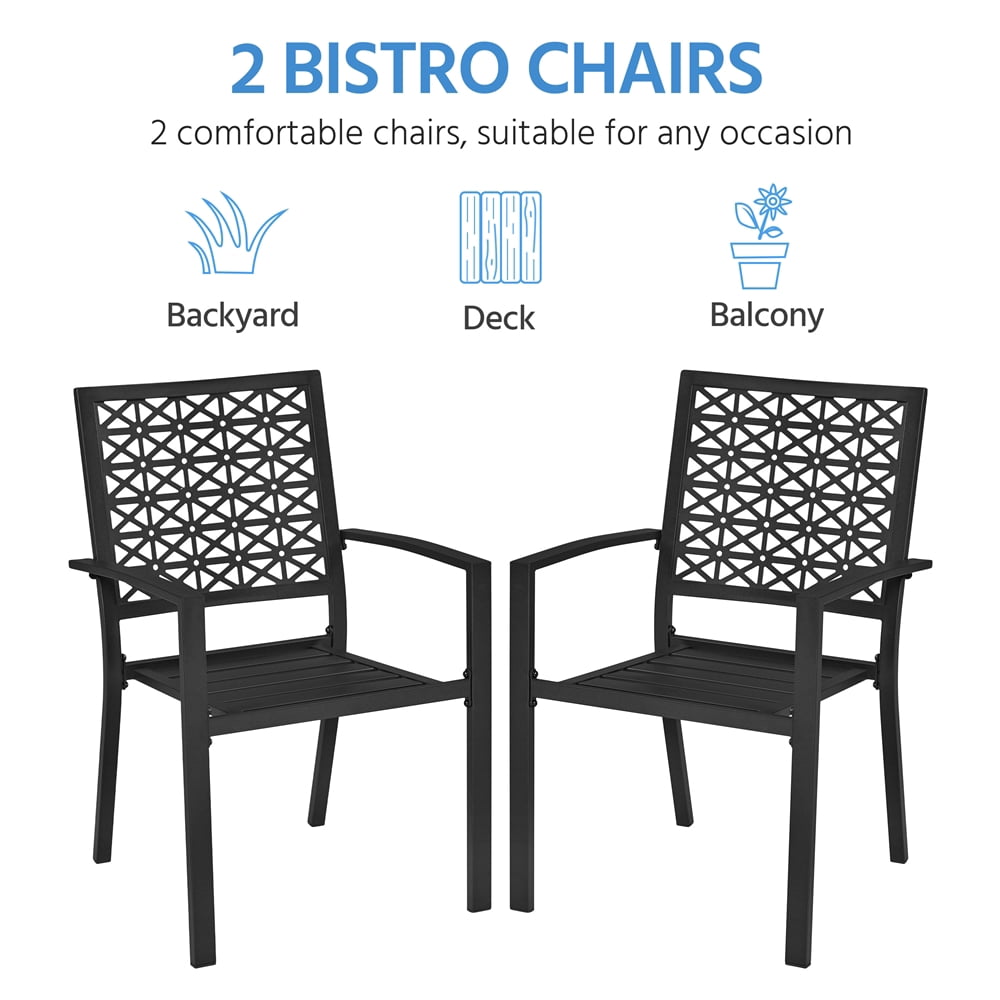 Yaheetech 2pcs Patio Metal Dining Chairs with Armrests for Outdoor, Black