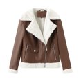 thumbnail image 3 of Chaqueta Biker Moto Jacket Shacket Coat Mujer Abrigos de cuero polar para exteriores Ygjytge Café T XXL para Mujer, 3 of 9