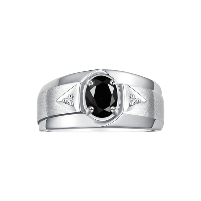 RYLOS Men's Rings Sterling Silver Classic 7X5MM Oval Gemstone & Diamond Ring Onyx October Birthstone Rings For Men, Men's Rings, Silver Rings, Size 9