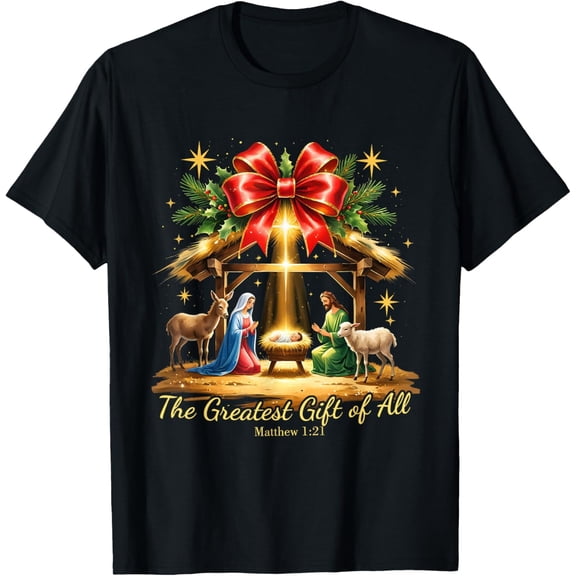 The Greatest Gift of All Nativity Christian Christmas Design Adult T-Shirt