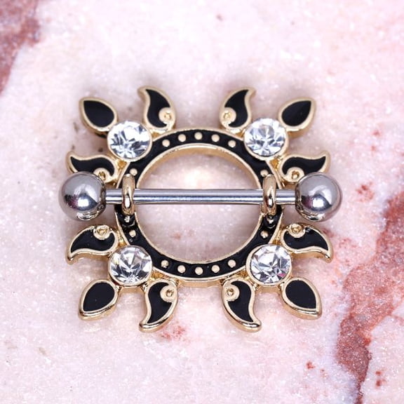 Gold Plated Jeweled Flaming Sun Nipple Shield