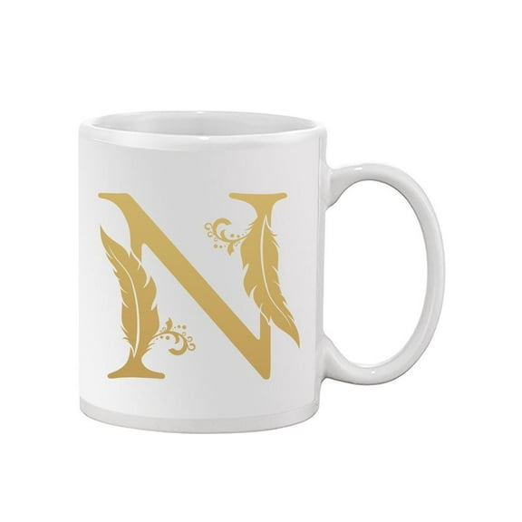 Golden Letter N With Feather Mug Unisex's -Image by Shutterstock