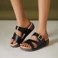 thumbnail image 2 of HomeDM Women's Wedge Sandals Summer Flatform Comfort Plantar Slip On Sandals for Beach Travel, Black Size 5.5, 2 of 8