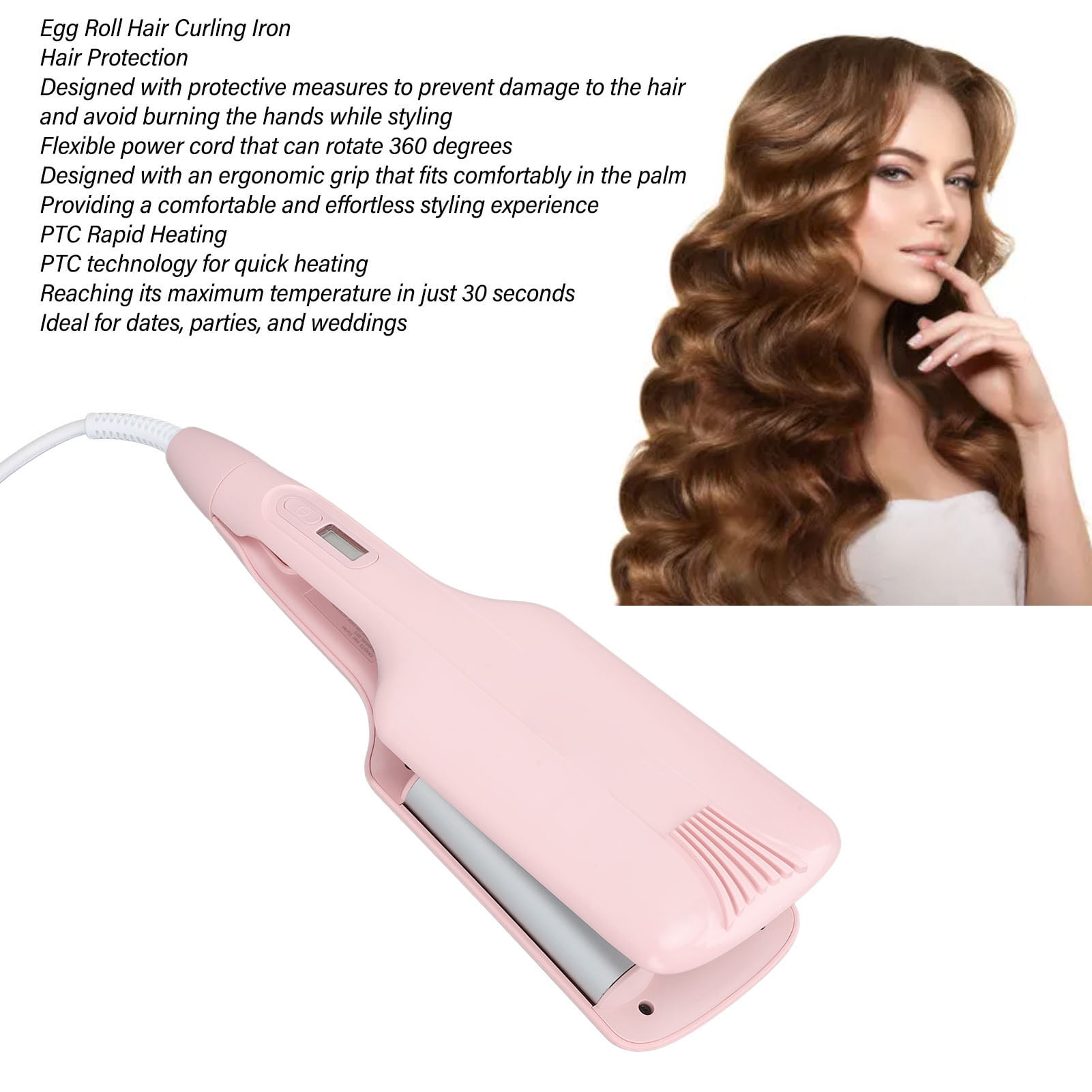 Triple Flow Hair Waver PTC Rapid Heating Curling Wand Intelligent Temperature Control Beach Waver 3 Barrel Curling Iron Wand Hair Crimper Light