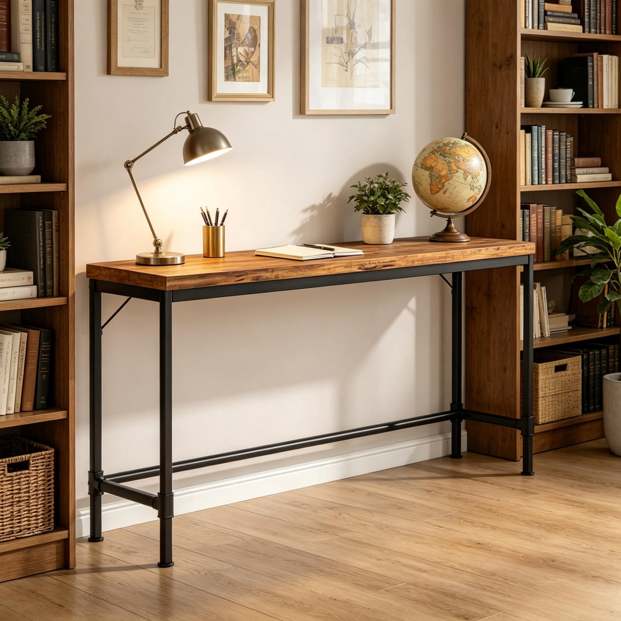 Industrial Console Table with Metal Frame for Entryway Hallway
