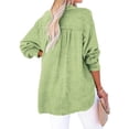 thumbnail image 3 of Womens Casual Button V Neck Long Sleeve Shirts Oversized Solid Blouses Tops Light Green L, 3 of 7