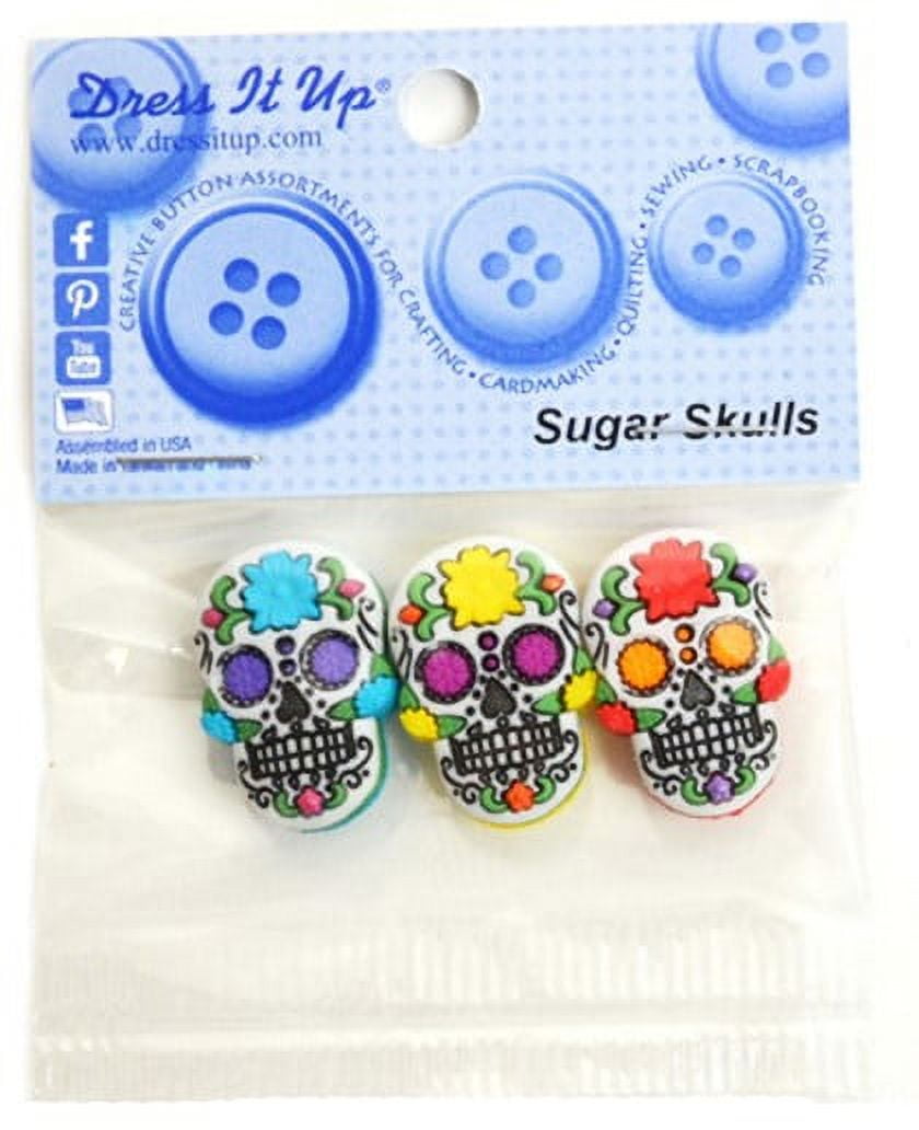 (2 pack) Dress It Up Buttons, Sugar Skulls, Day of the Dead Craft Fasteners, Multi Color