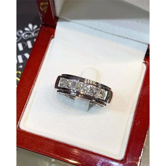 5Ct Round Cut Lab Created Diamond Engagement Men's Ring 14k White Gold Plated