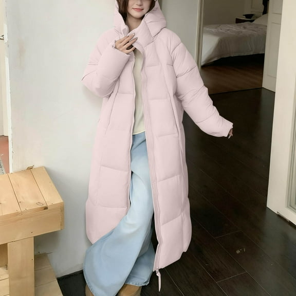 AUNVITO Women's Hooded Cotton Coat Long Sleeve Solid Color Casual Outerwear with Pockets Winter Polyester Parka