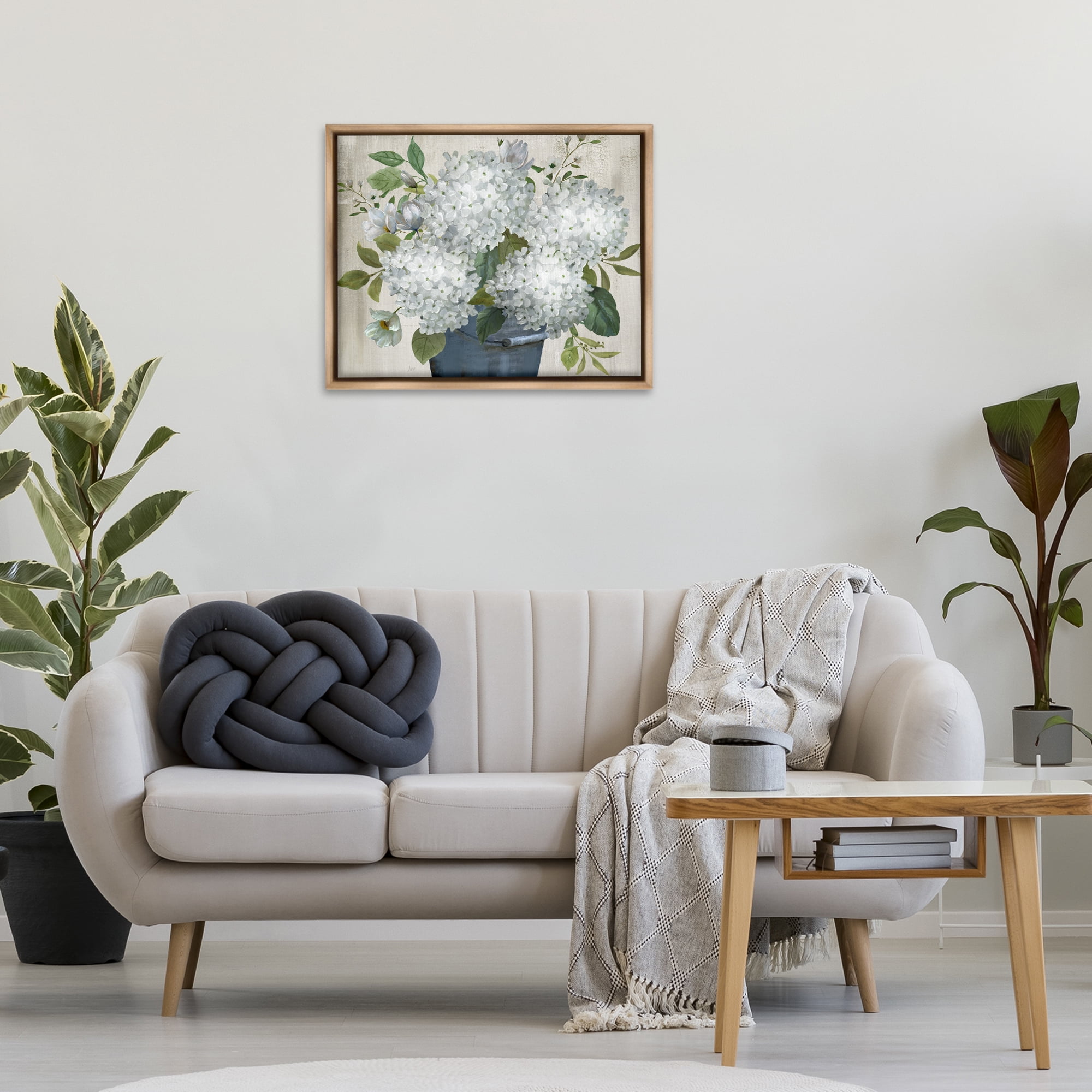 Stupell Industries Country Hydrangea Vase Botanical & Floral Painting Brown Floater Framed Art Print Wall Art, 31 x 25