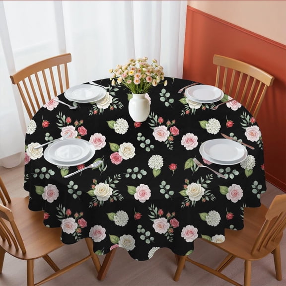 Pioneer Flower Floral Print Pattern Round Tablecloth 60 X 60 Inch, Wrinkle Resistant Wipeable Table Cloth for Kitchen Dining Picnic Patio Party
