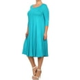 thumbnail image 2 of Women's Casual Plus Size Loose Fit 3/4 Sleeve Jersey Knit A-Line Solid Midi Dress, 2 of 4