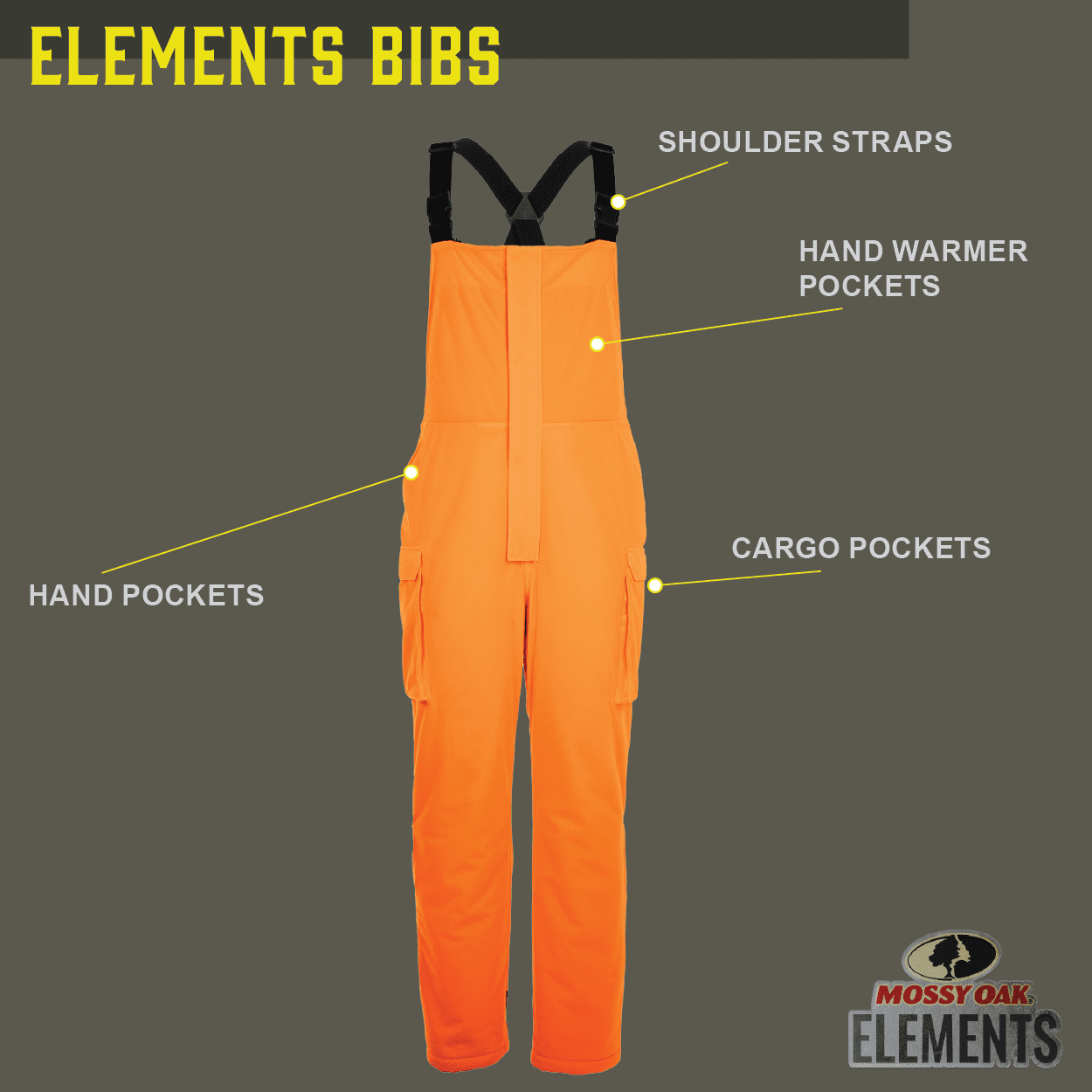 Mossy Oak Elements Men’s Sherpa Lined Waterproof Hunting Bib, Mossy Oak Blaze, Size Small