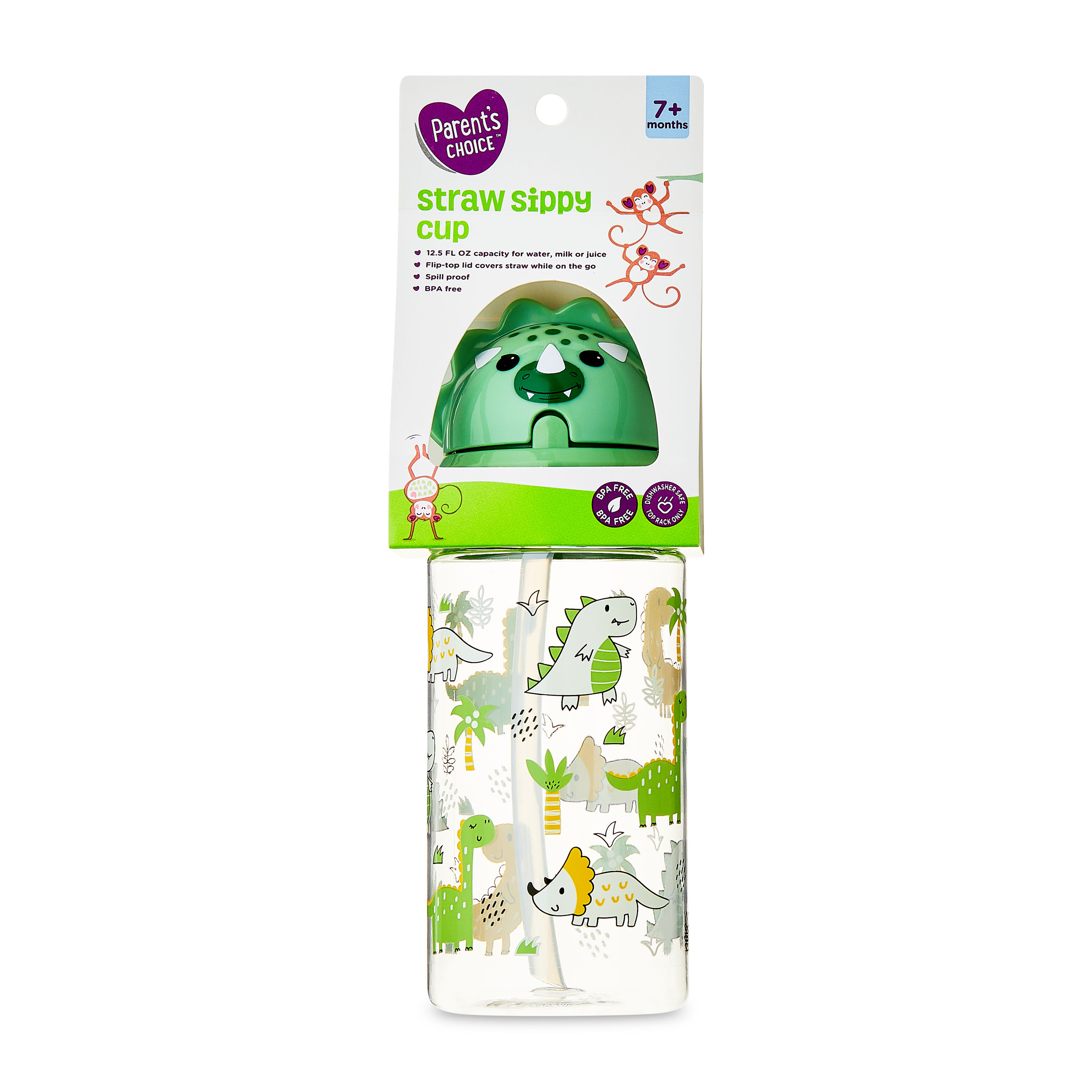 Botella de agua para niños Parent's Choice Dino Green de plástico Tritan, sin BPA 5