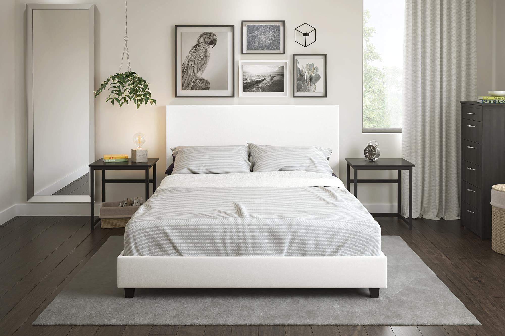 Mainstays Upholstered Bed White Faux Leather Queen Walmart