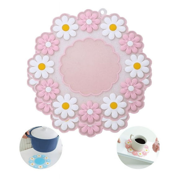EMOWRASUL Silicone Trivets Mats for Hot Dishes - Cute Silicone Pot Holders Hot Pads for Kitchen 2 Pcs（Pink）