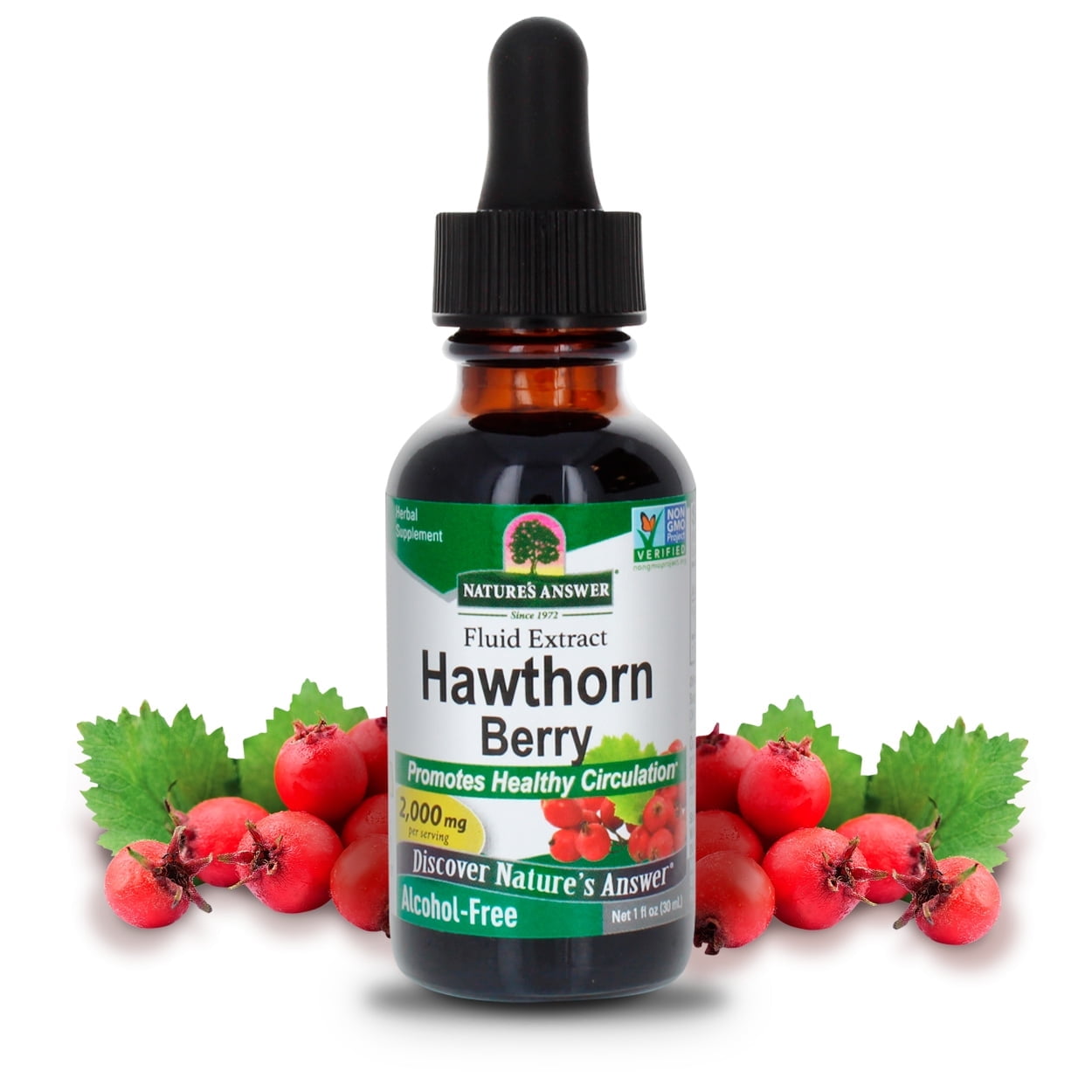 Nature’s Answer Hawthorn Berry Extract 2,000 mg, Heart & Circulation Support, Alcohol-Free Liquid Herbal Supplement, 1 fl oz